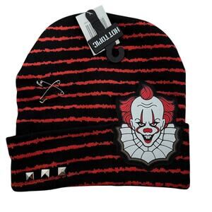 Pennywise Red and Black Stripe Pierced Beanie Hat NWT